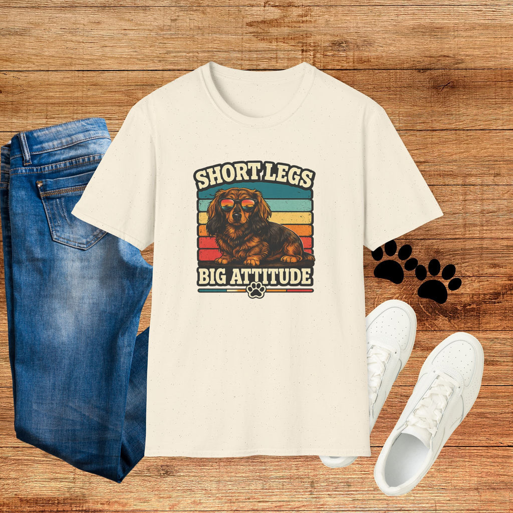 Short Legs Big Attitude T-Shirt — Retro Dachshund Dog Tee