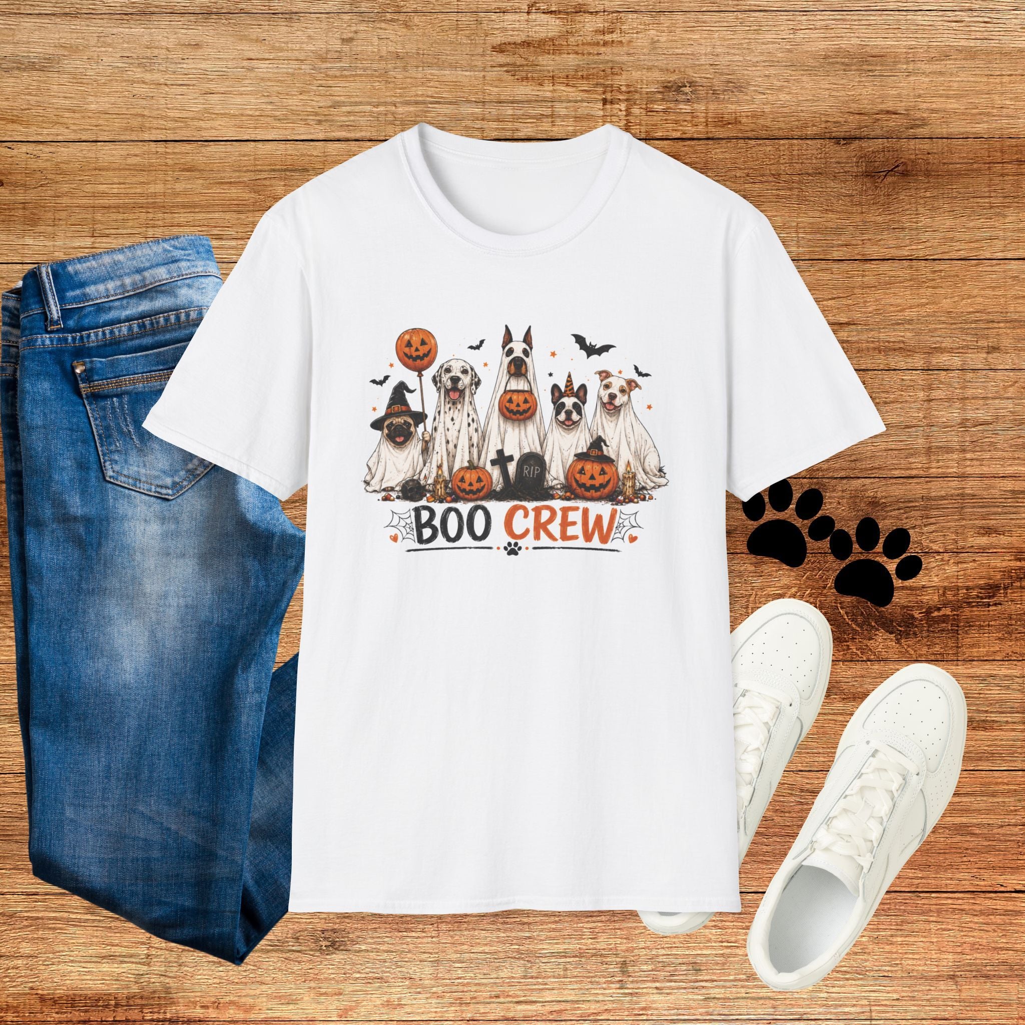 Halloween 'Boo Crew' Dog T-Shirt — Cute Puppy Ghosts & Pumpkins