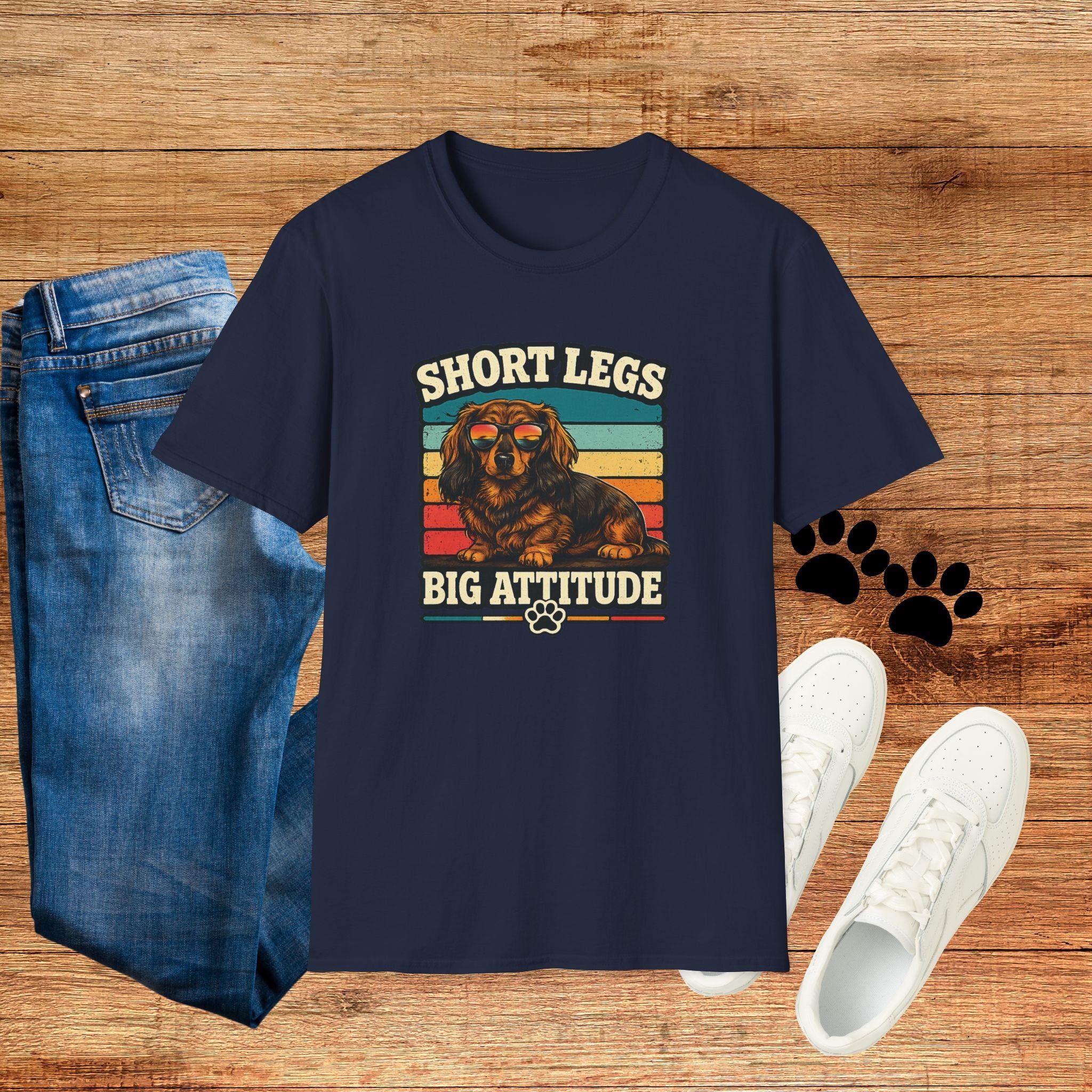 Short Legs Big Attitude T-Shirt — Retro Dachshund Dog Tee