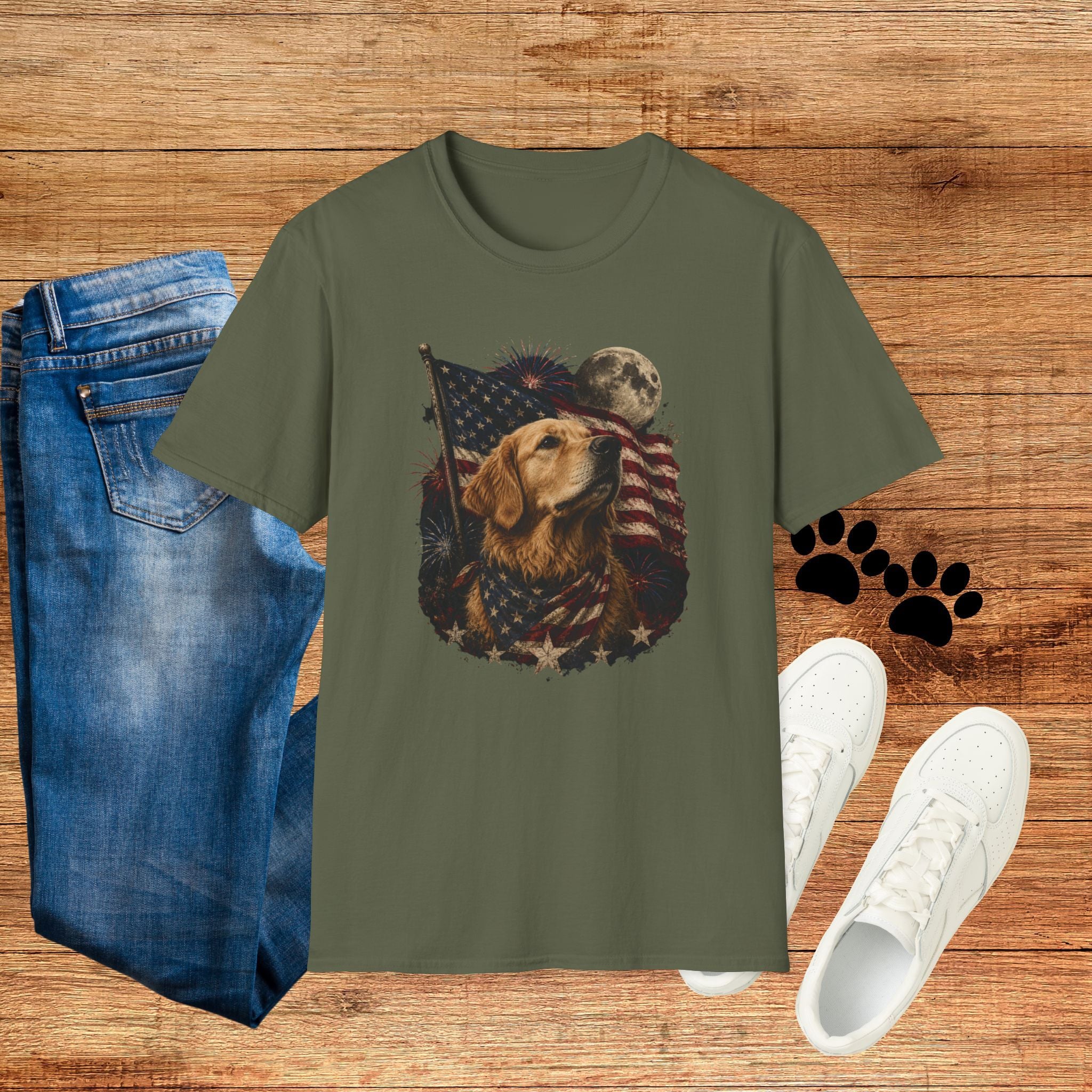Patriotic Golden Retriever T‑Shirt