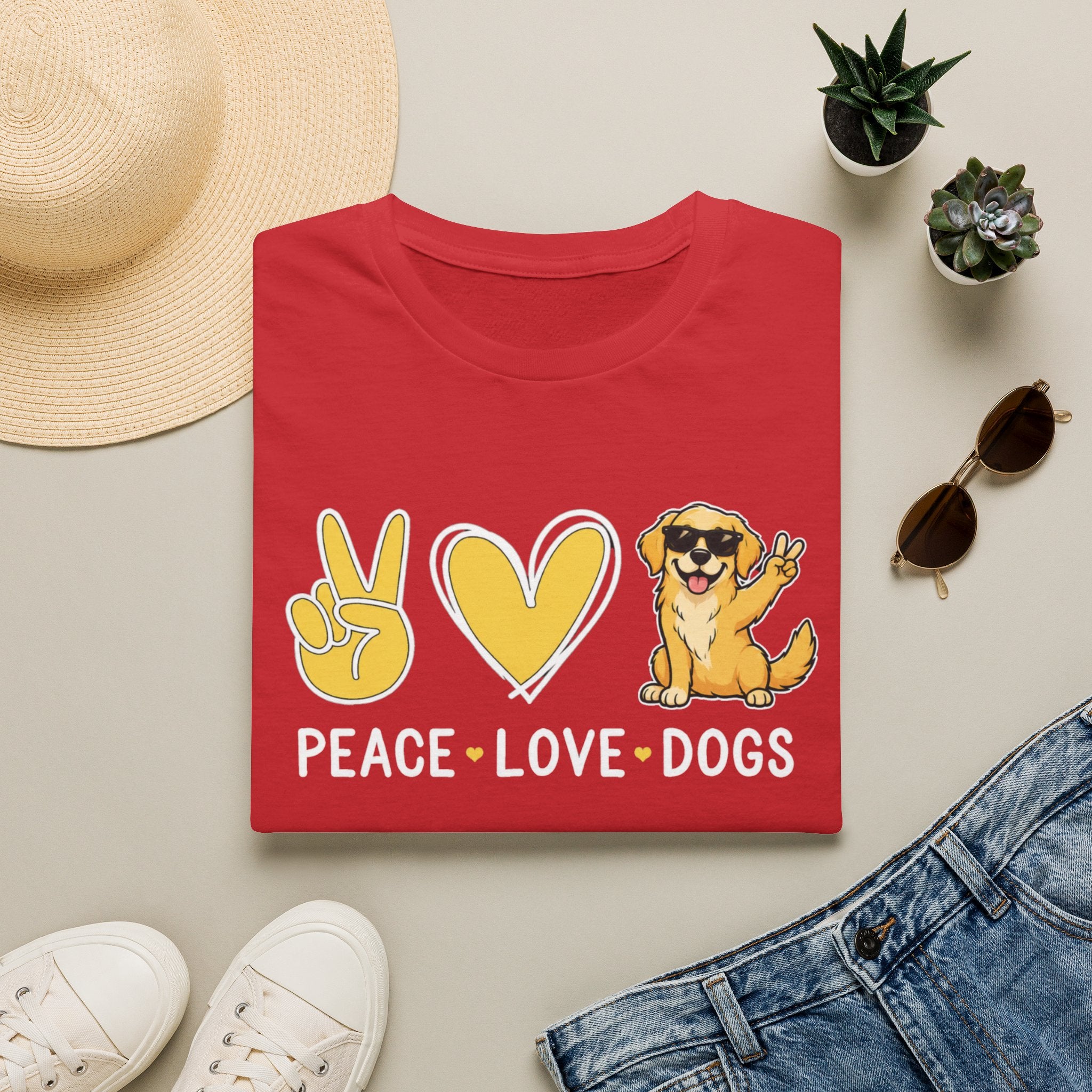 Peace Love Dogs T-Shirt – Cute Golden Retriever Graphic Tee
