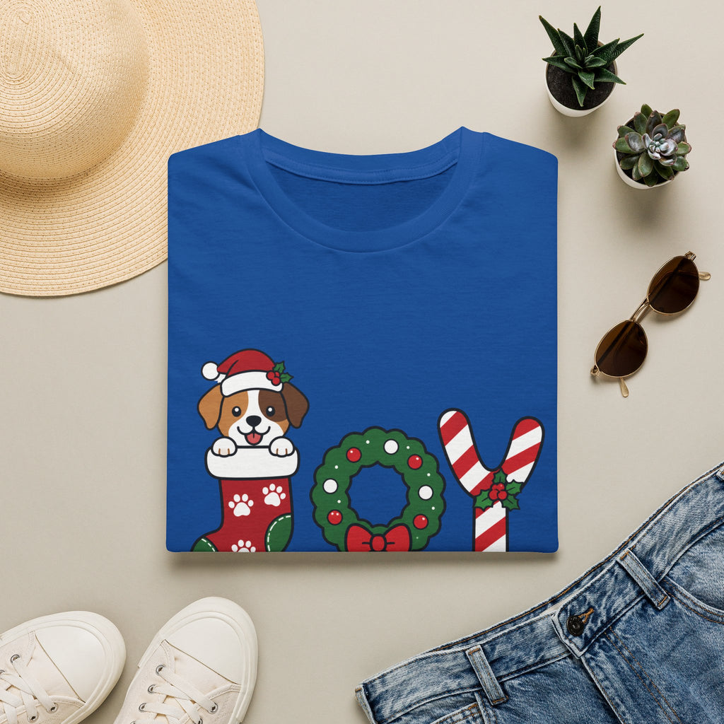 Christmas Joy Dog T-Shirt — Cute Puppy in Stocking & Candy Cane Holiday Tee