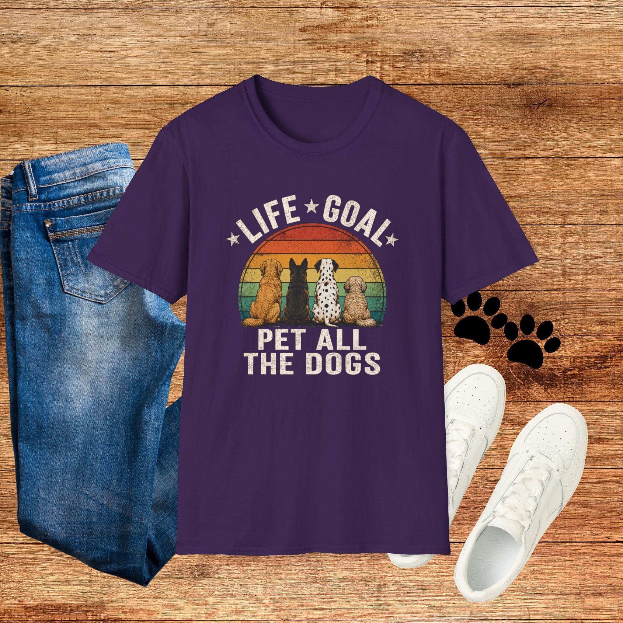 Life Goal: Pet All the Dogs Retro Rainbow Dog Lover Tee