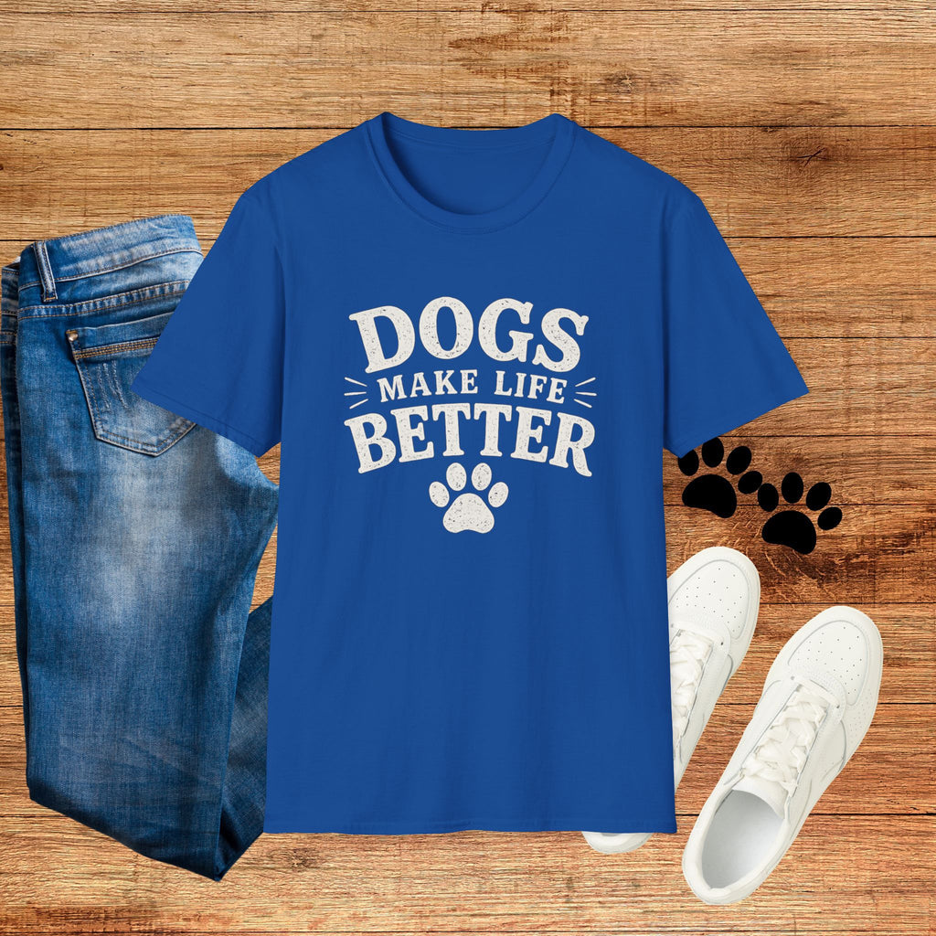 Dogs Make Life Better T-Shirt — Paw Print Dog Lover Tee