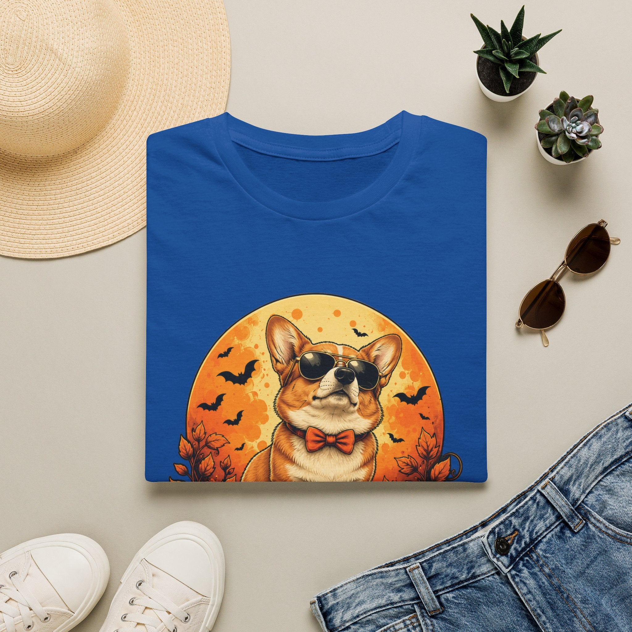 Halloween Corgi Tee — Cool Sunglasses Dog on Pumpkin Graphic T-Shirt
