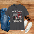 Faith Family Freedom T-Shirt — Cross & American Flag Patriotic Tee