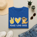 Peace Love Dogs T-Shirt – Cute Golden Retriever Graphic Tee