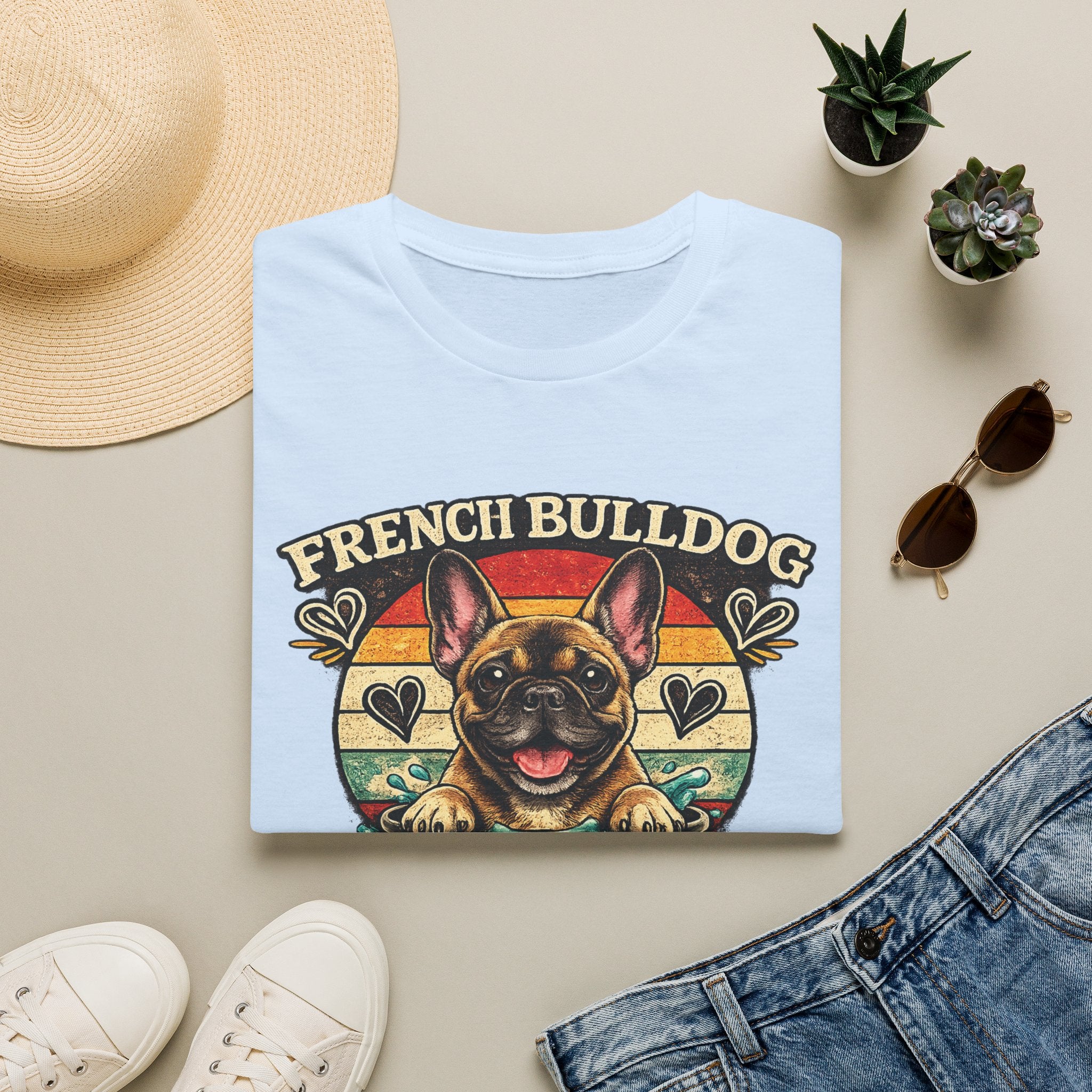 French Bulldog Dog Mom T-Shirt — Retro Sunset Frenchie Lover Tee