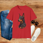 Doberman Portrait T‑Shirt — Realistic Dog Art Tee for Pet Lovers