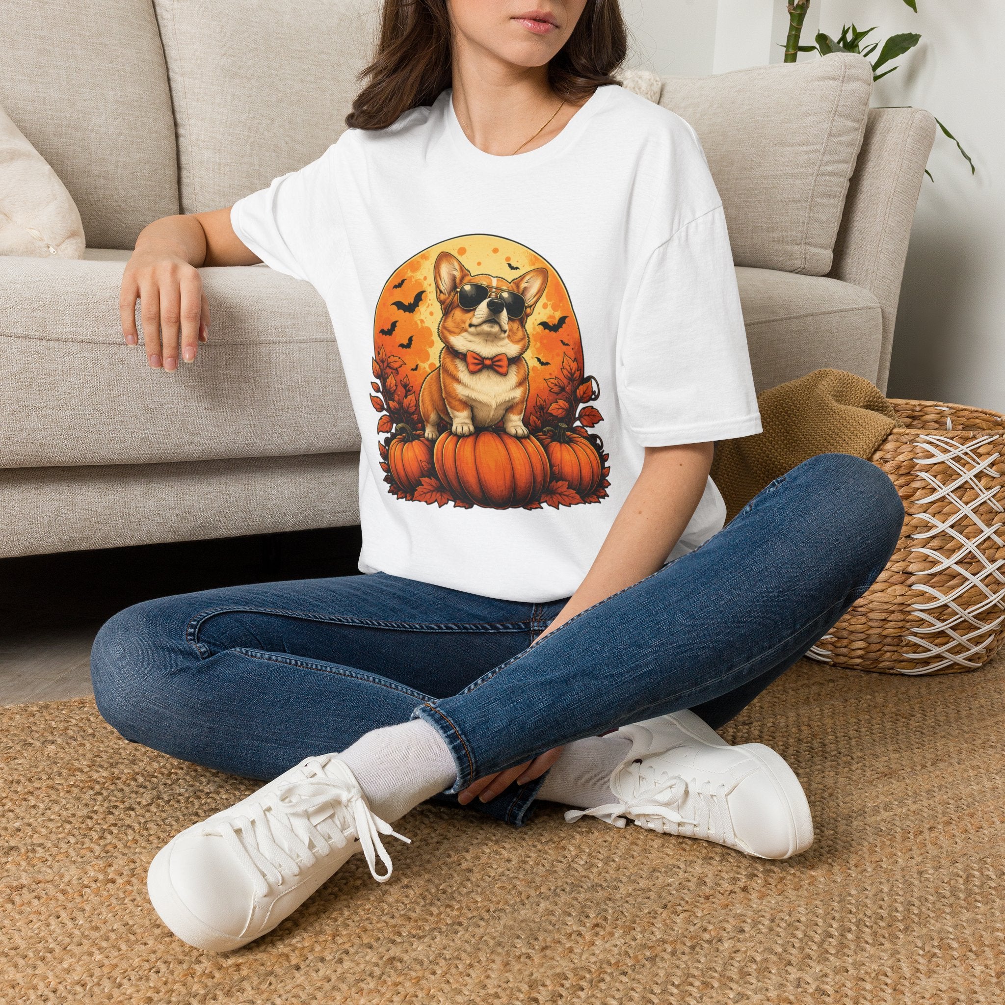 Halloween Corgi Tee — Cool Sunglasses Dog on Pumpkin Graphic T-Shirt