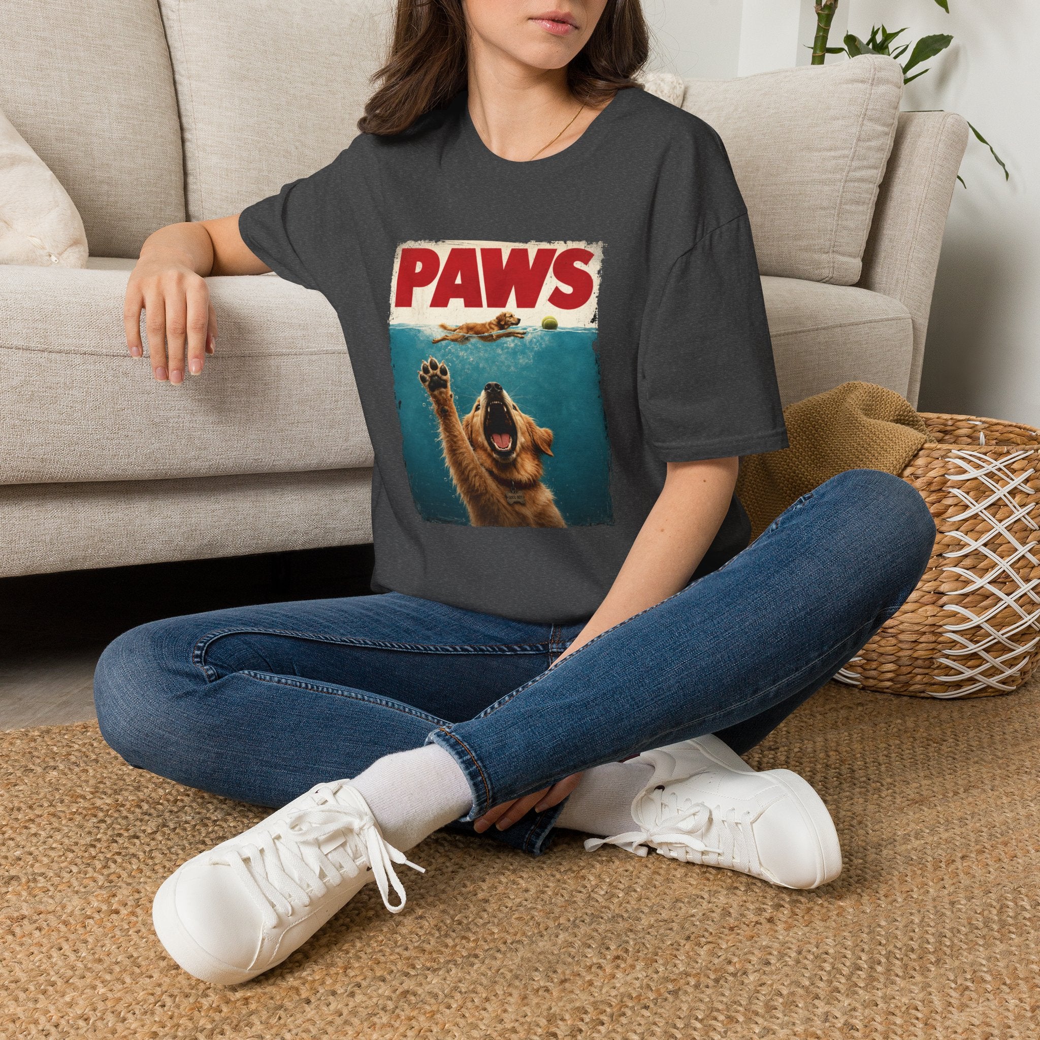 PAWS Dog Parody T-Shirt — Retro Beach Pup Graphic Tee for Dog Lovers