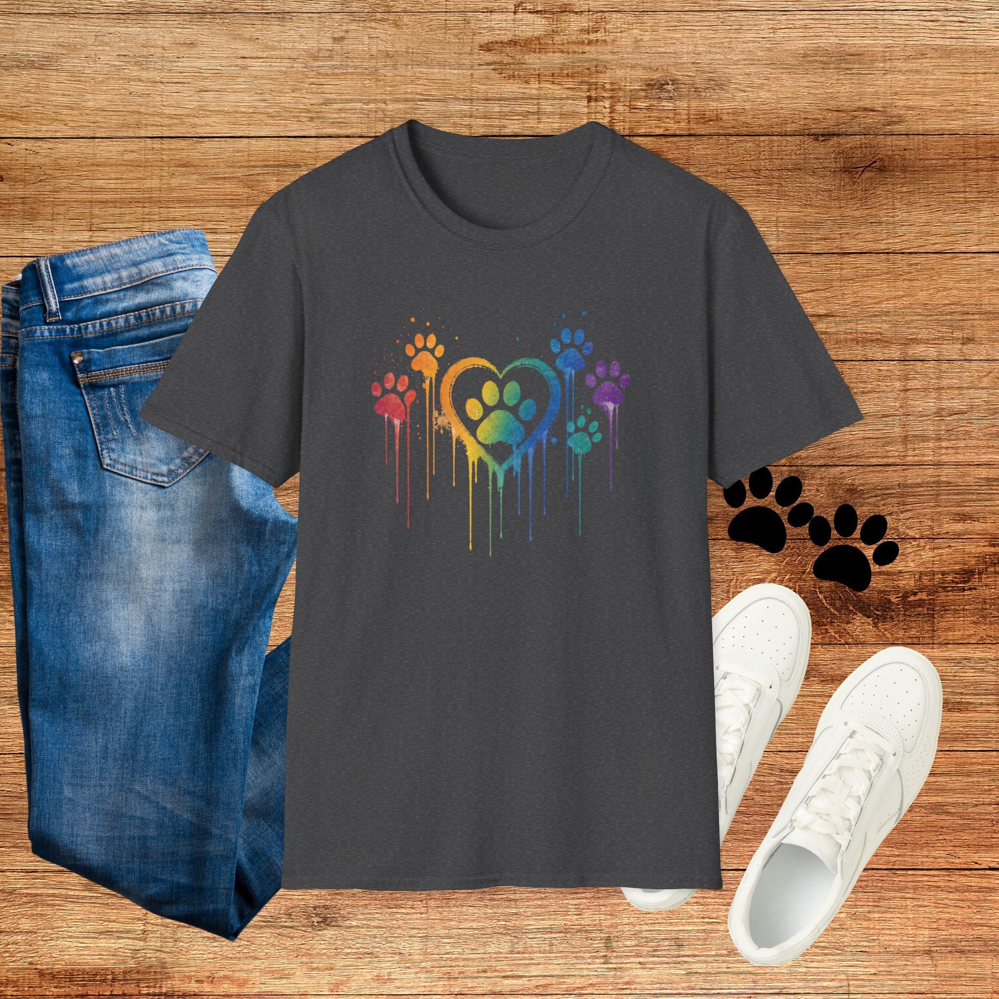 T-Shirt — Rainbow Paw Heart Tee (LGBTQ+ Pet Lover Pride Shirt)
