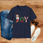 Christmas Joy Dog T-Shirt — Cute Puppy in Stocking & Candy Cane Holiday Tee