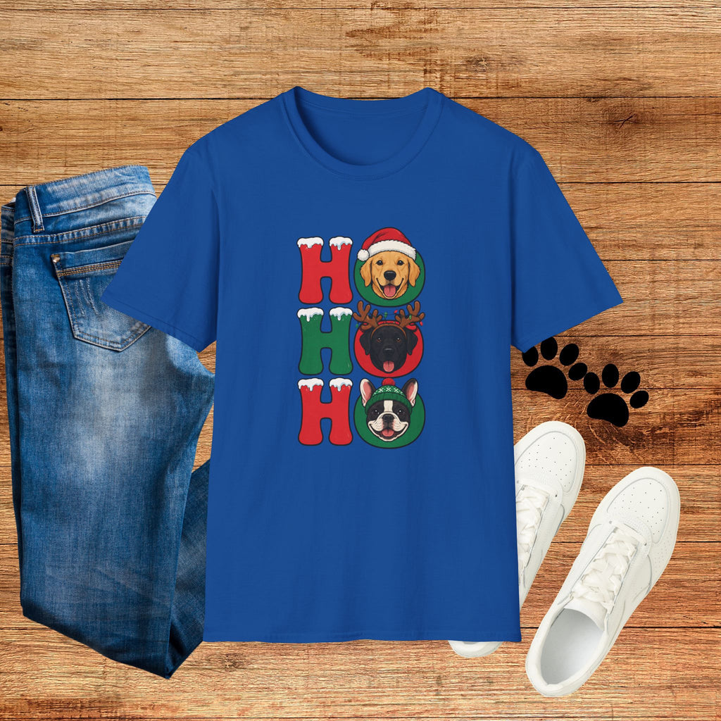 Christmas 'Ho Ho Ho' Dog T-Shirt — Festive Labrador, Pug & Frenchie Holiday Tee