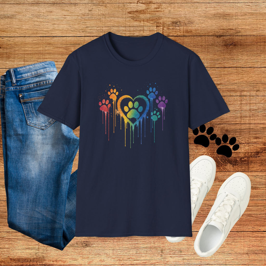 T-Shirt — Rainbow Paw Heart Tee (LGBTQ+ Pet Lover Pride Shirt)