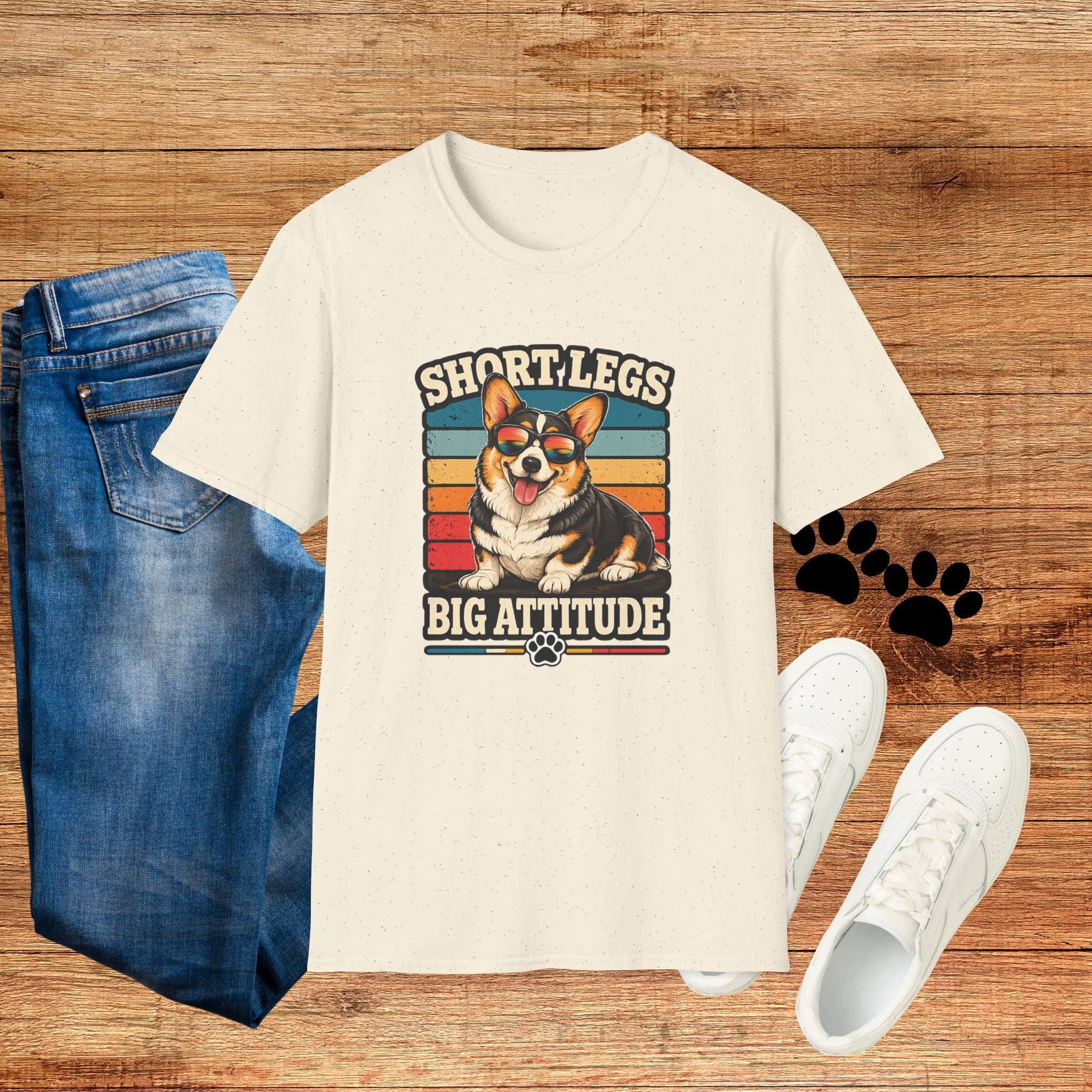 Corgi Short Legs, Big Attitude T-Shirt - Vintage Retro Dog Tee