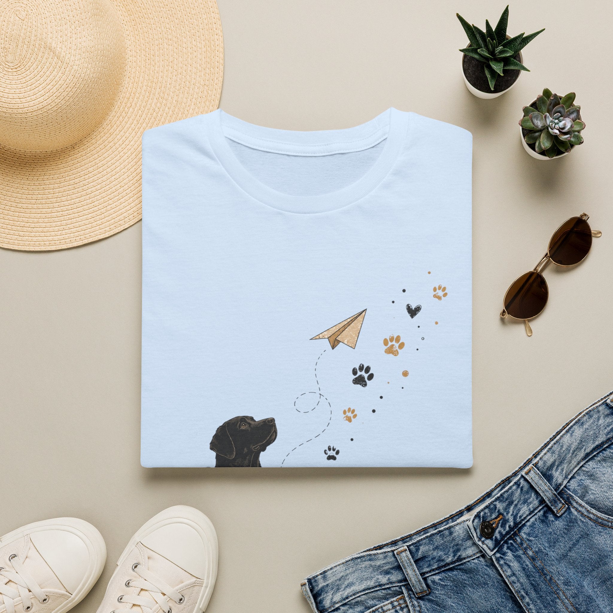 Dog Paw & Paper Airplane T-Shirt — Cute Black Dog Graphic Tee
