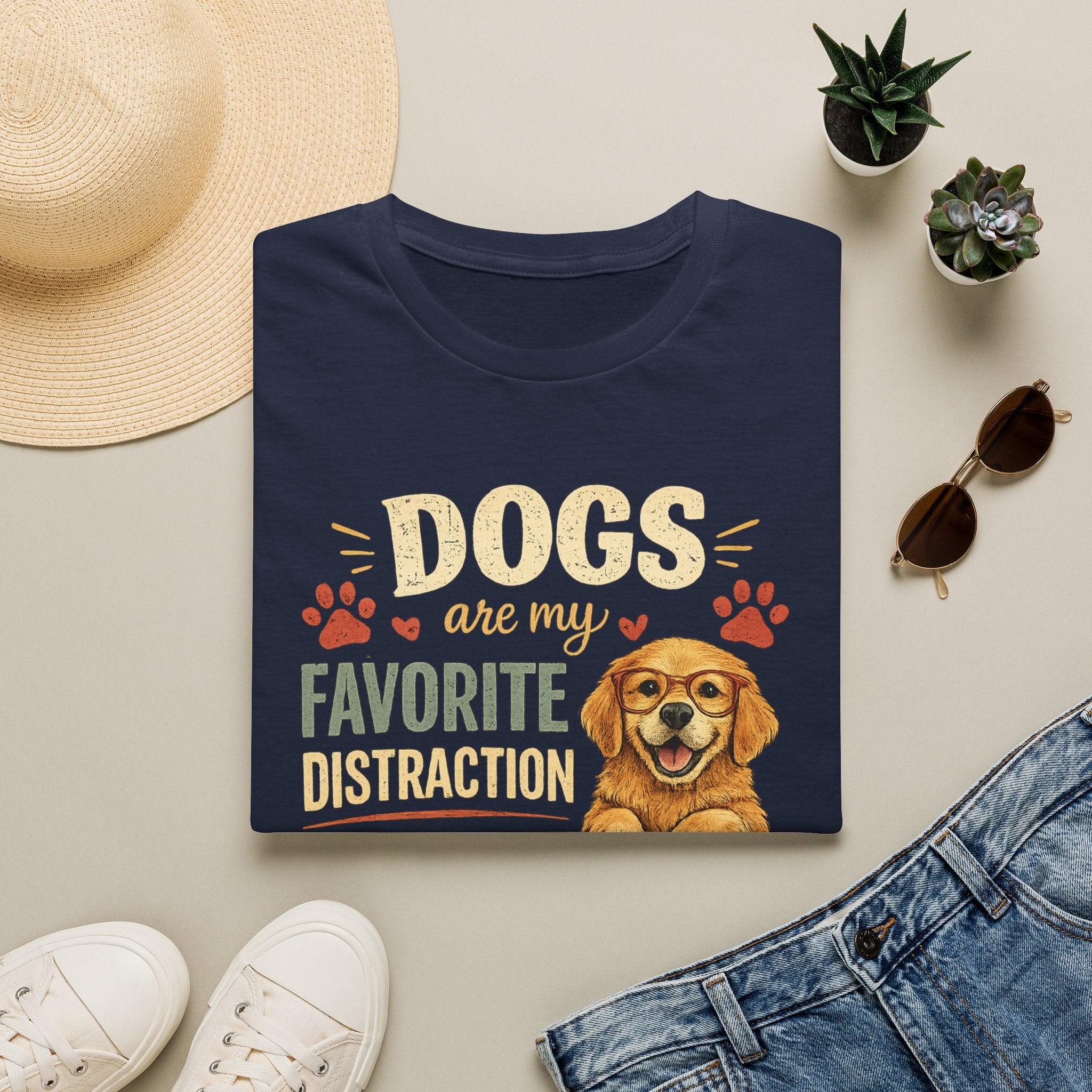 Dogs Are My Favorite Distraction T-Shirt – Cute Golden Retriever Paw Print Tee