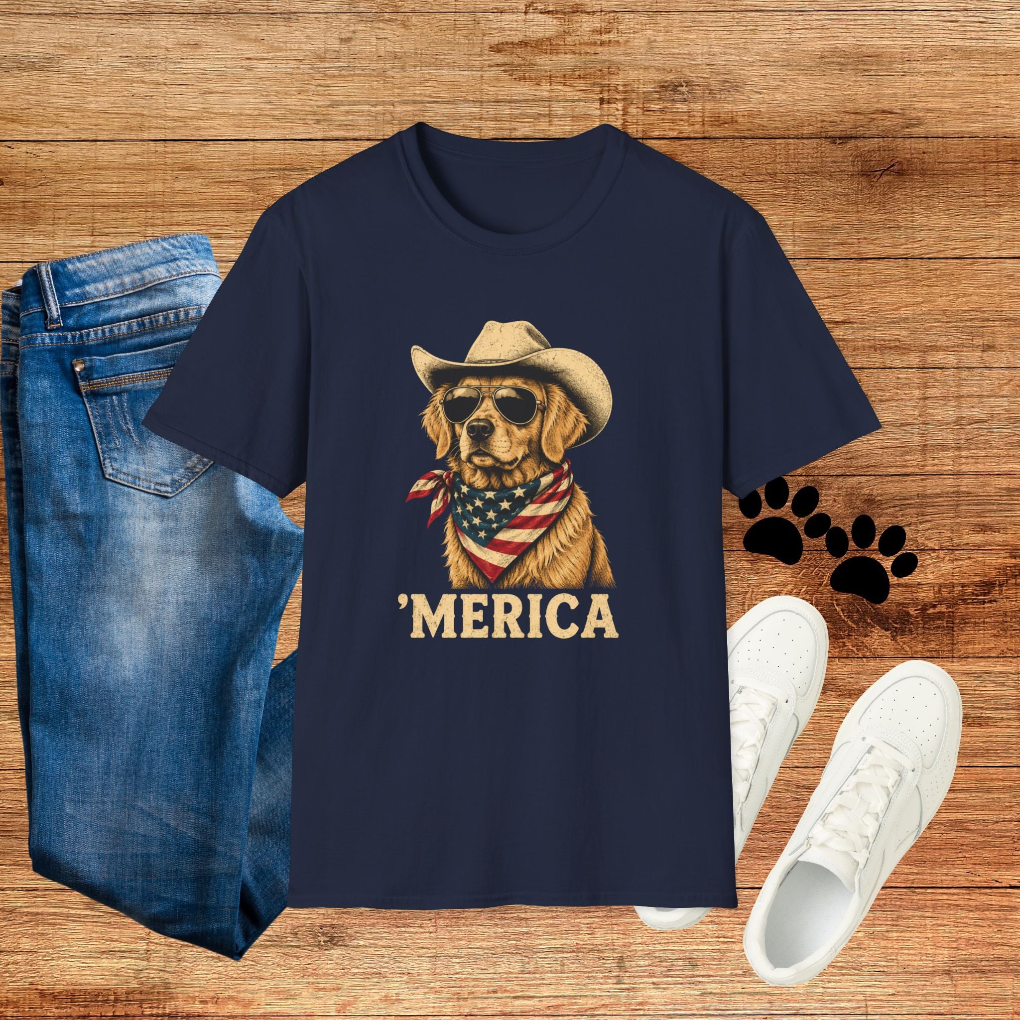 'Merica Dog T-Shirt — Patriotic Cowboy Golden Retriever Tee