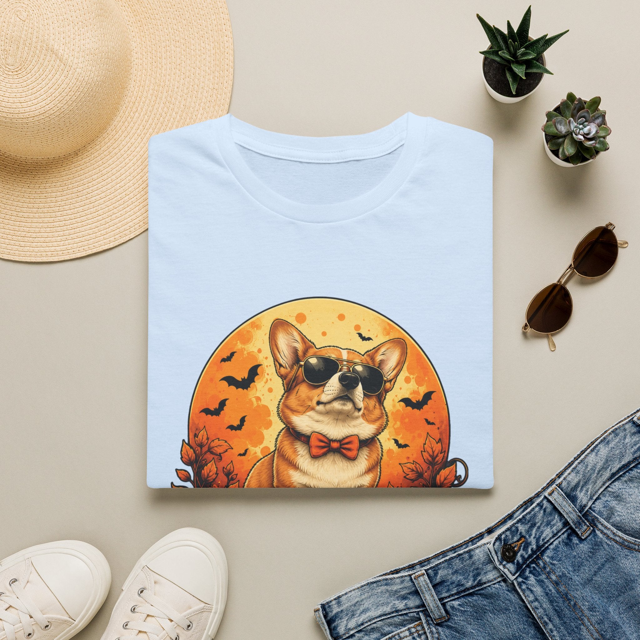 Halloween Corgi Tee — Cool Sunglasses Dog on Pumpkin Graphic T-Shirt