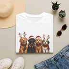 Christmas Dogs T-Shirt — Festive Puppies with Santa Hats & Reindeer Antlers