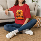 Halloween Pumpkin Puppy T-Shirt — Cute Golden Retriever with Bats & Bowtie
