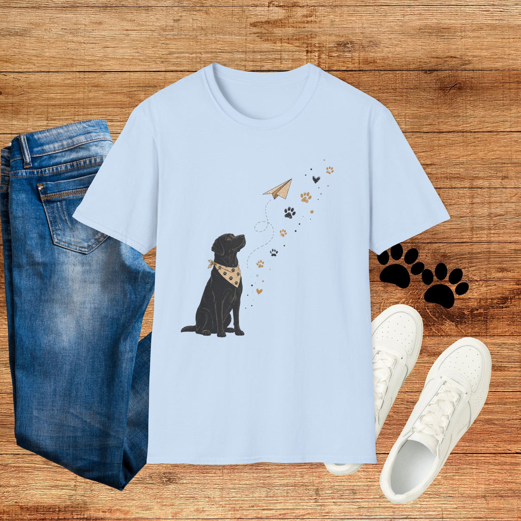 Dog Paw & Paper Airplane T-Shirt — Cute Black Dog Graphic Tee