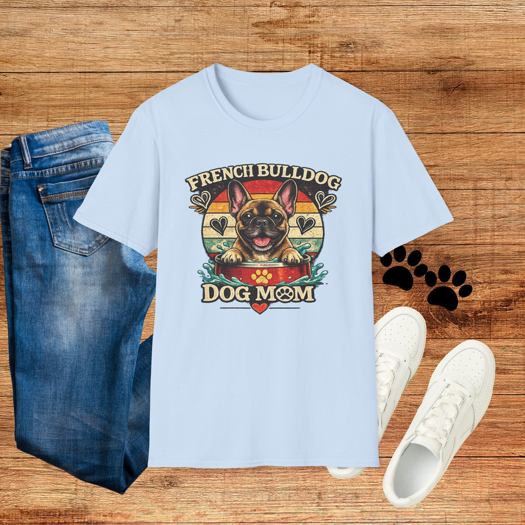 French Bulldog Dog Mom T-Shirt — Retro Sunset Frenchie Lover Tee