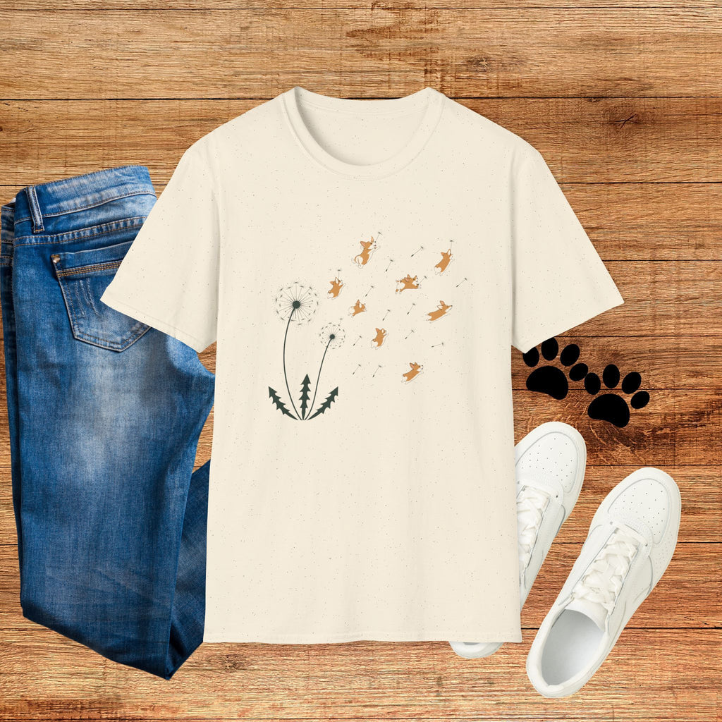 Dandelion with Flying Corgis Graphic Tee