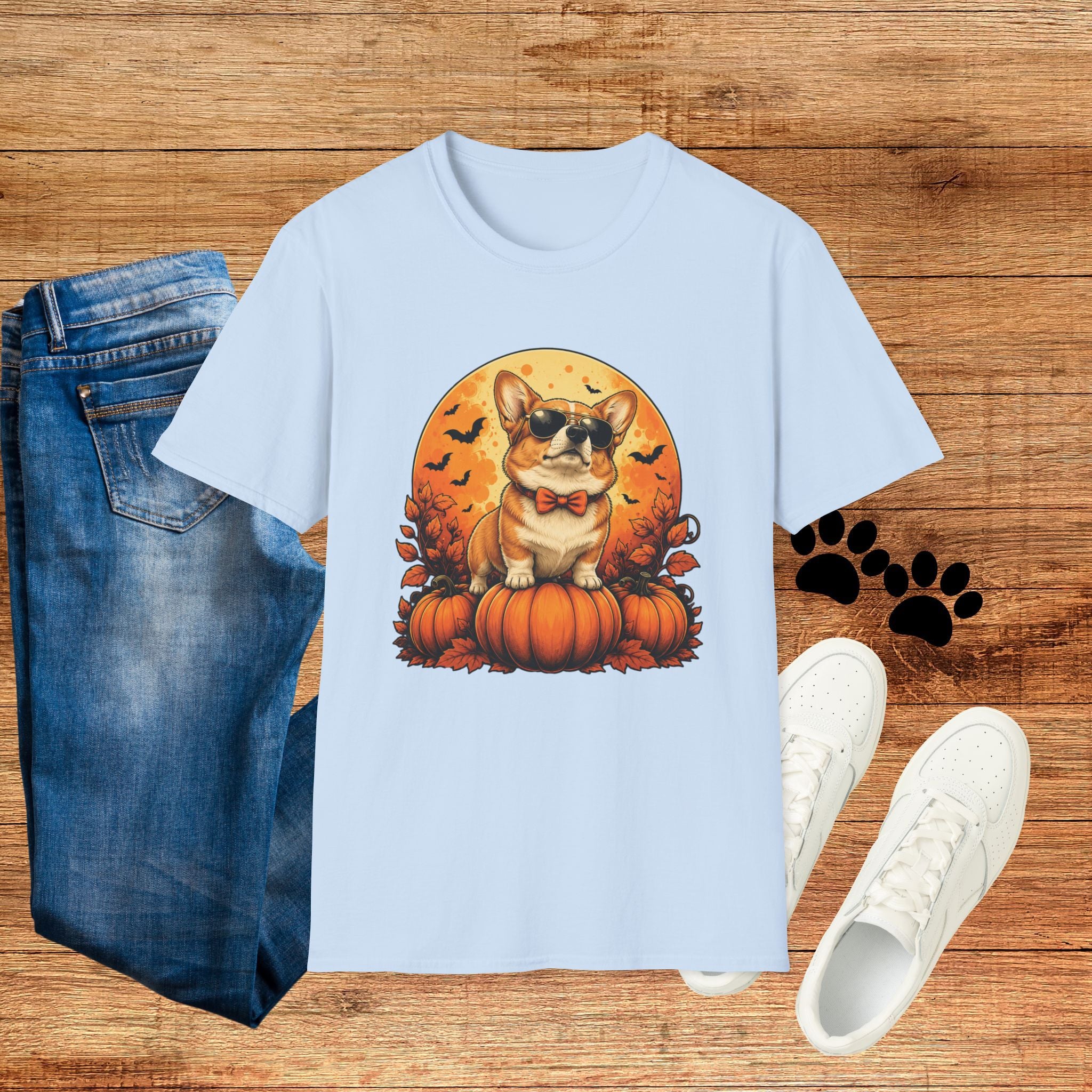 Halloween Corgi Tee — Cool Sunglasses Dog on Pumpkin Graphic T-Shirt
