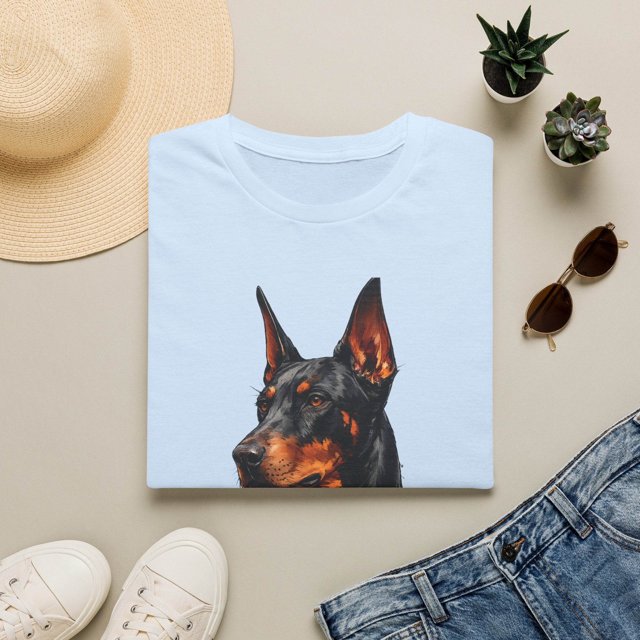 Doberman Portrait T‑Shirt — Realistic Dog Art Tee for Pet Lovers