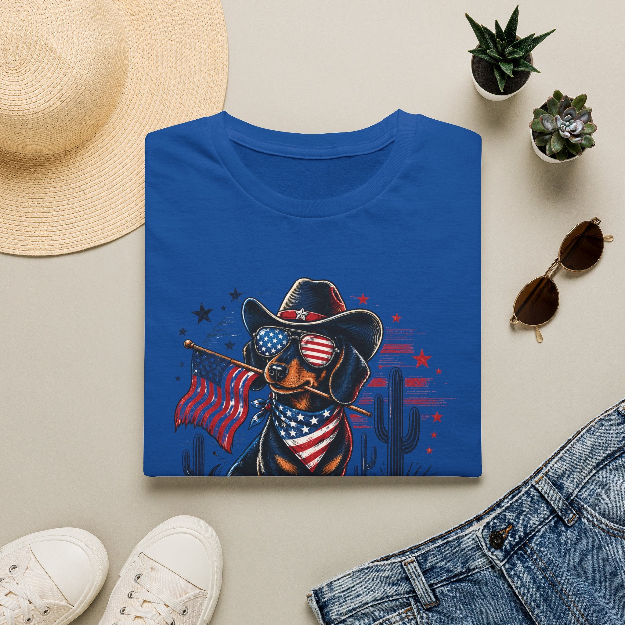 Patriotic Dachshund Tee — American Flag Cowboy Dog T-Shirt