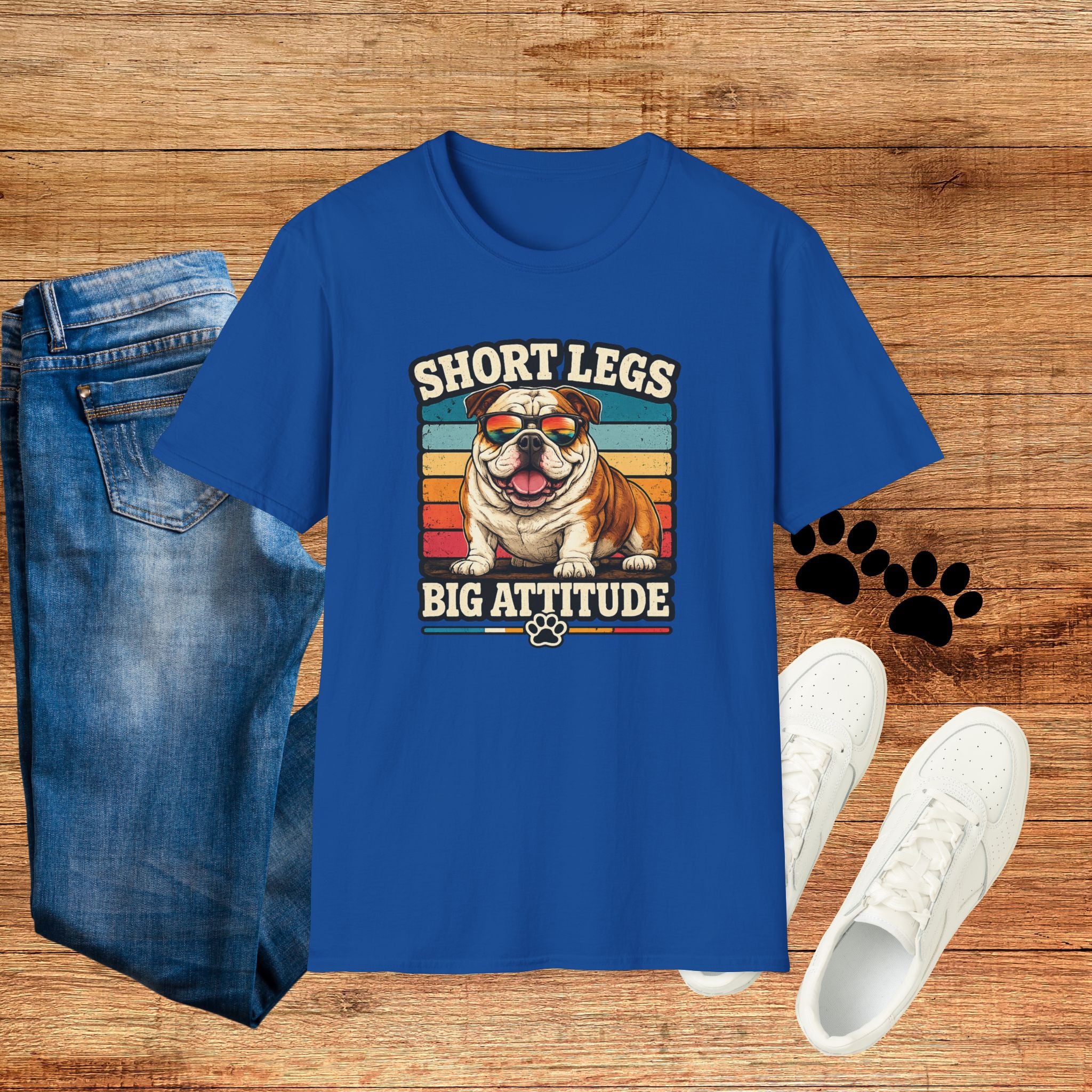 Bulldog Short Legs, Big Attitude Retro T-Shirt