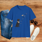 Dog Paw & Paper Airplane T-Shirt — Cute Black Dog Graphic Tee