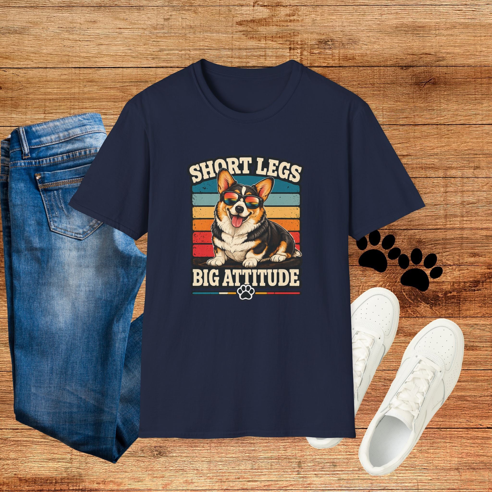 Corgi Short Legs, Big Attitude T-Shirt - Vintage Retro Dog Tee