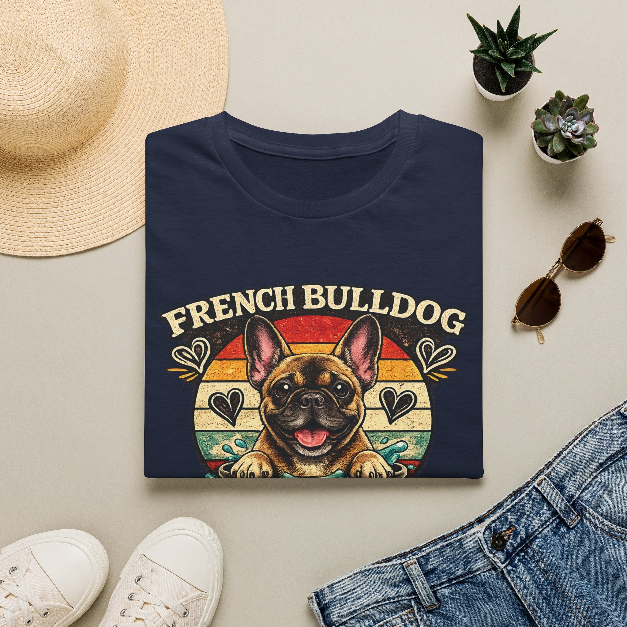 French Bulldog Dog Mom T-Shirt — Retro Sunset Frenchie Lover Tee
