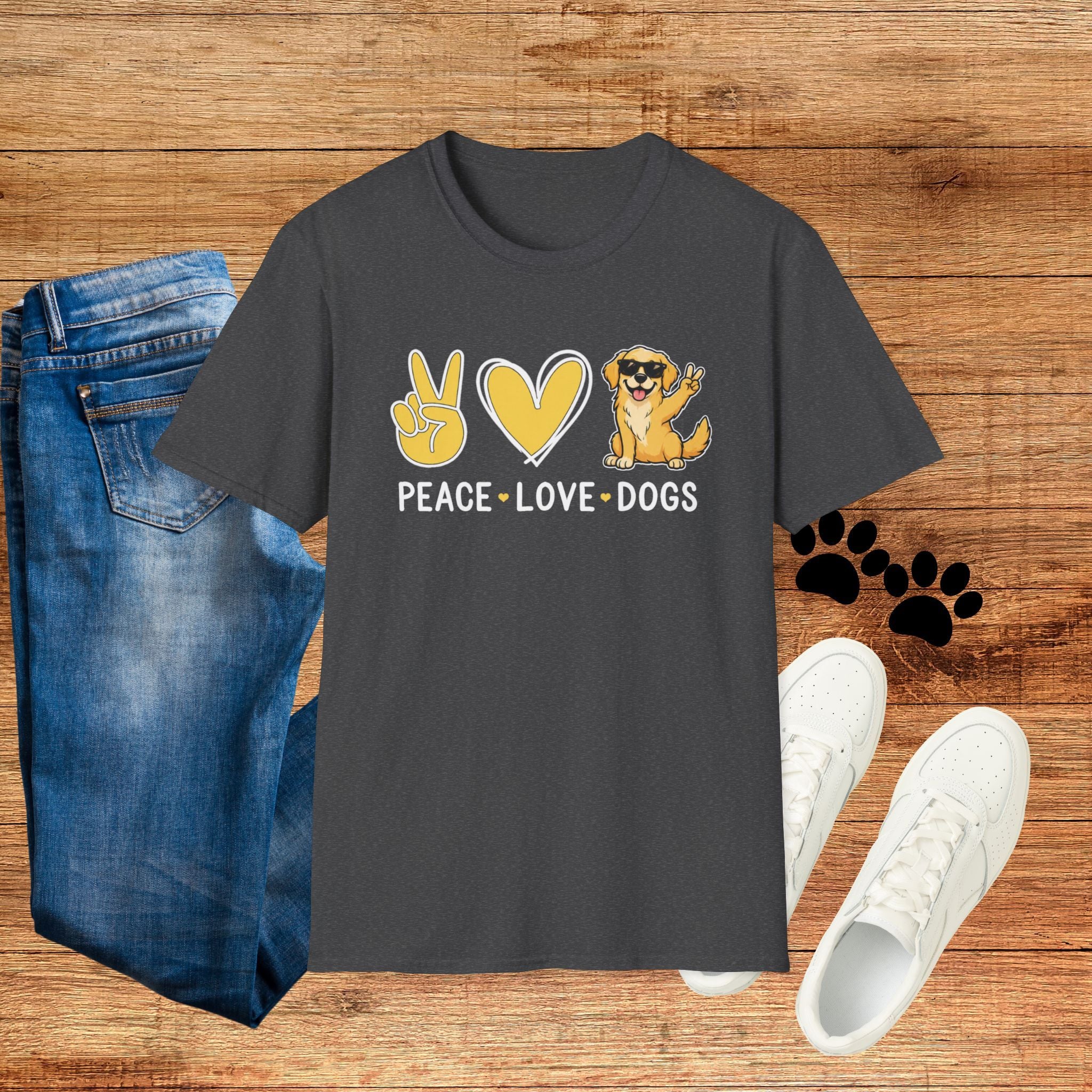 Peace Love Dogs T-Shirt – Cute Golden Retriever Graphic Tee