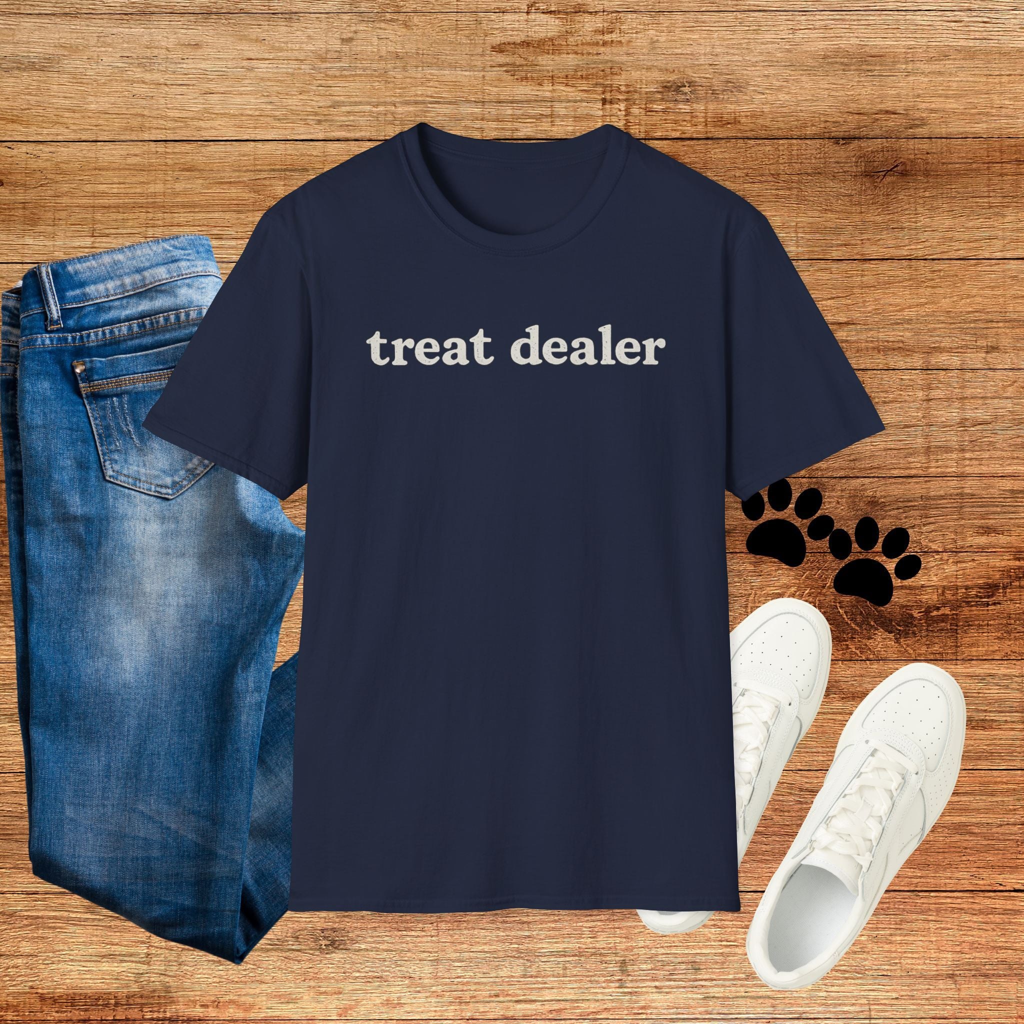 T-Shirt — "treat dealer" Minimalist Graphic Tee for Parents & Pet Lovers
