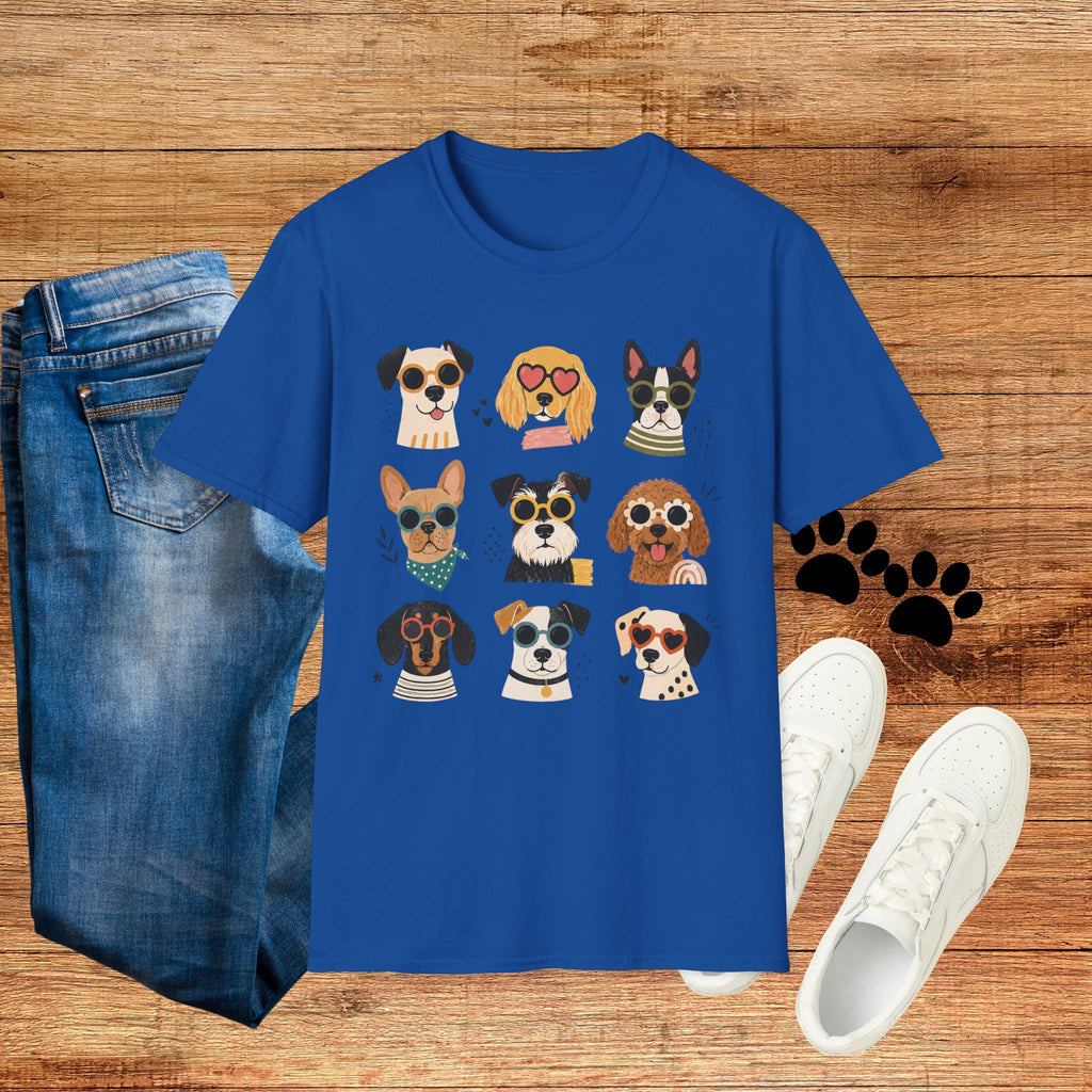Cute Dog Faces T-Shirt — Grid of Cartoon Puppies Graphic Tee