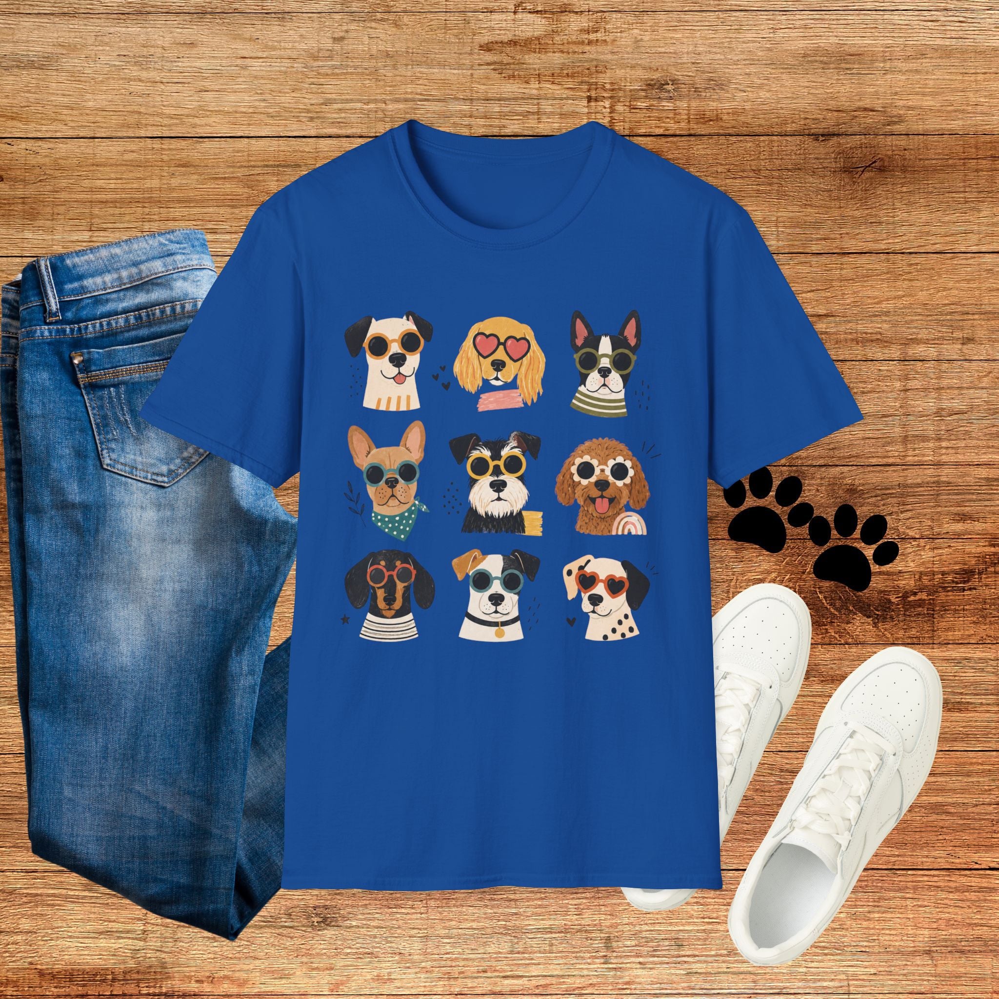 Cute Dog Faces T-Shirt — Grid of Cartoon Puppies Graphic Tee