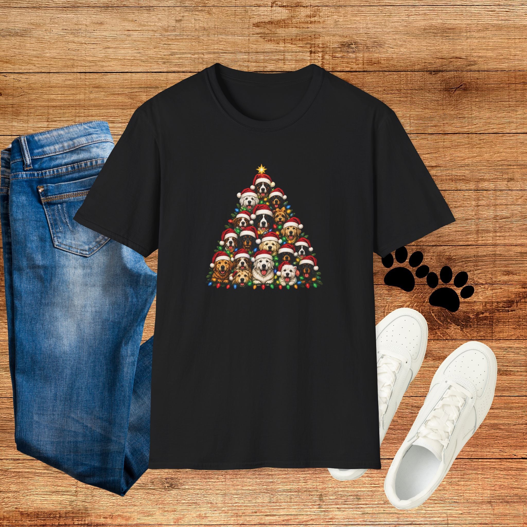 Christmas Dog Tree T-Shirt — Cute Holiday Puppies Pyramid Graphic Tee