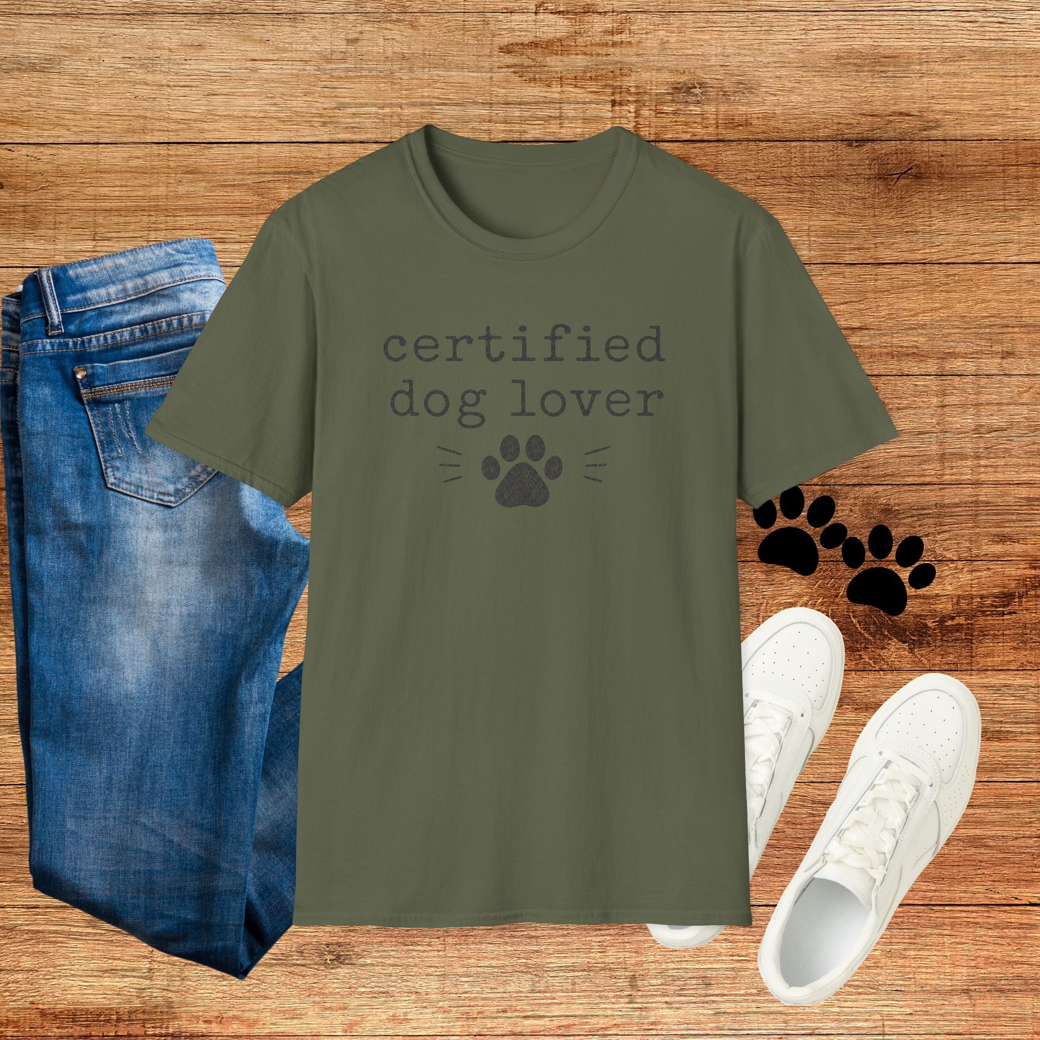 Certified Dog Lover T-Shirt — Paw Print Graphic Tee for Pet Owners