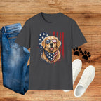 Patriotic Golden Retriever T-Shirt — American Flag Sunglasses & Bandana