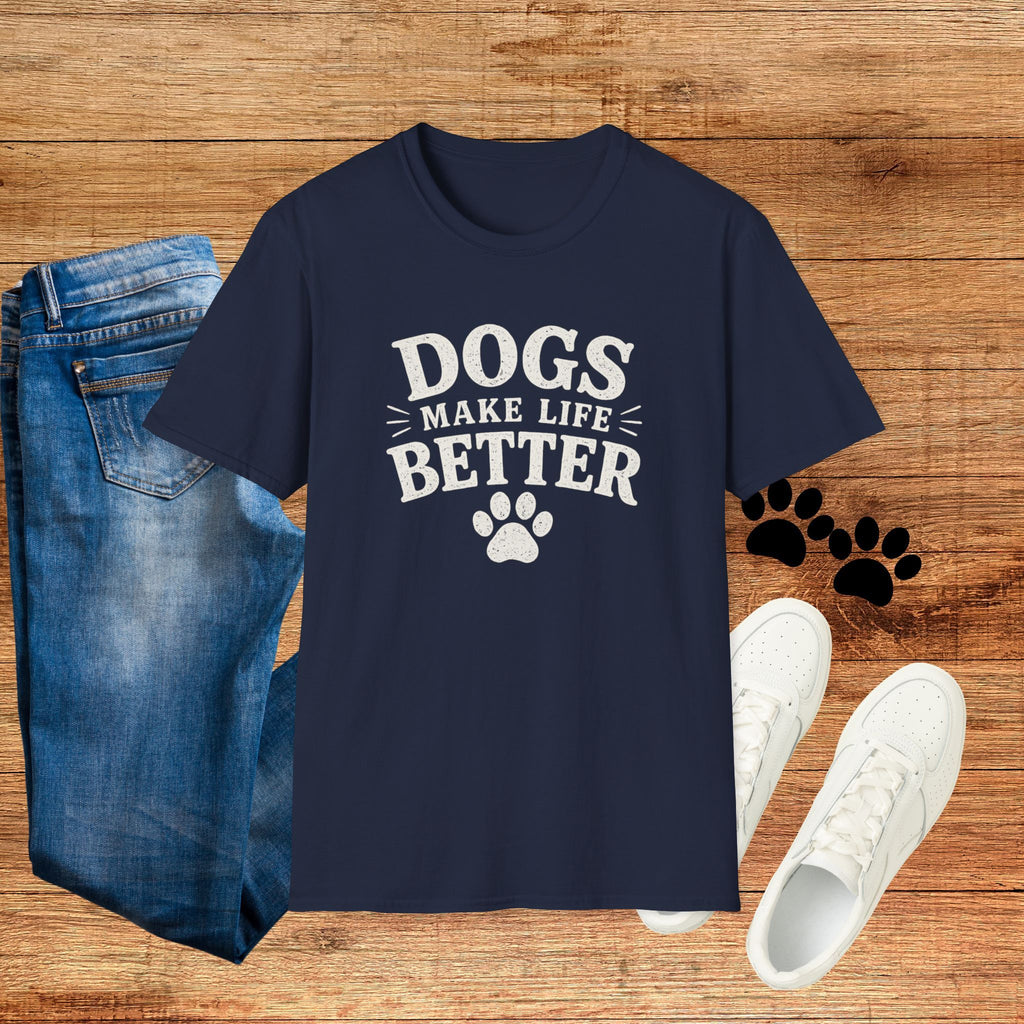 Dogs Make Life Better T-Shirt — Paw Print Dog Lover Tee