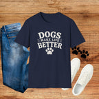 Dogs Make Life Better T-Shirt — Paw Print Dog Lover Tee