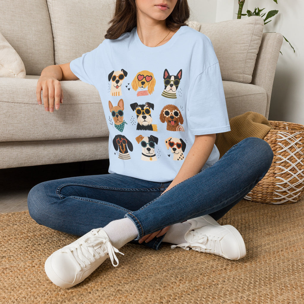 Cute Dog Faces T-Shirt — Grid of Cartoon Puppies Graphic Tee