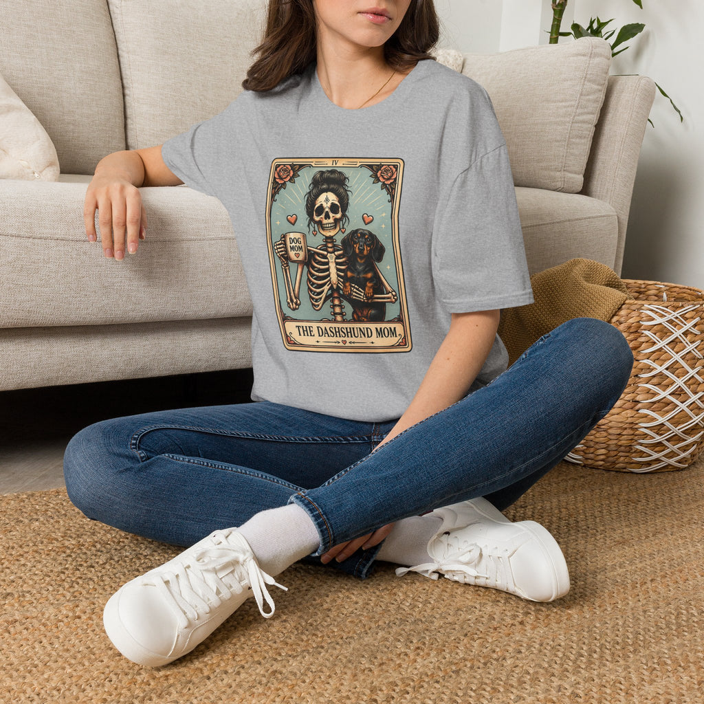 Dachshund Mom Tarot Tee — 'Dog Mom' Skeleton Card Graphic T-Shirt