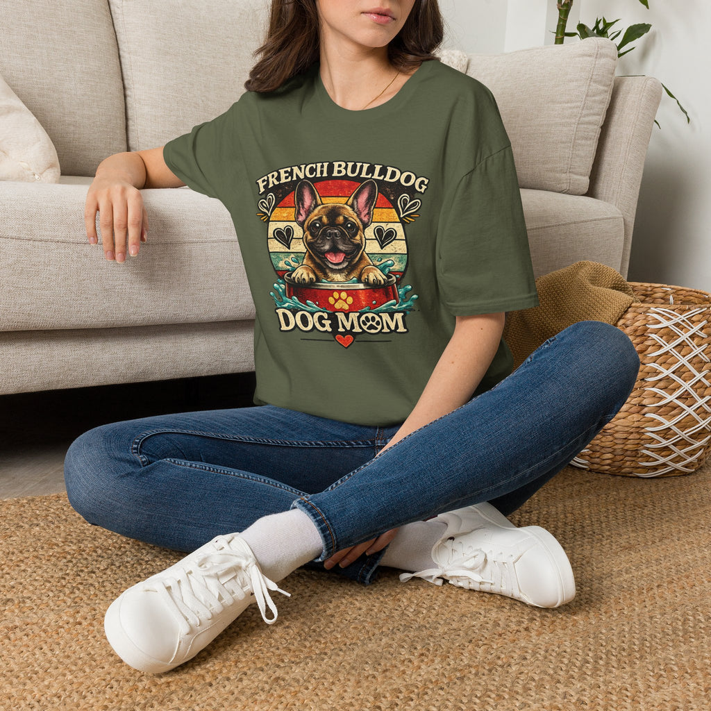 French Bulldog Dog Mom T-Shirt — Retro Sunset Frenchie Lover Tee