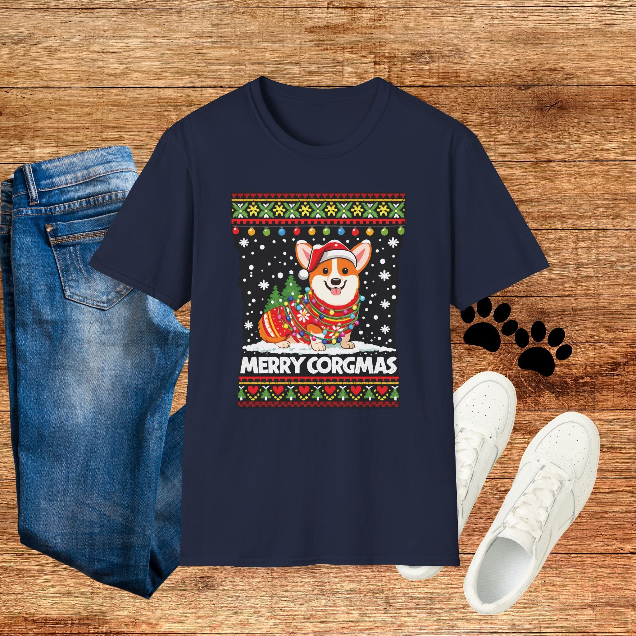 Corgi Christmas T-Shirt — 'Merry Corgmas' Holiday Ugly Sweater Tee