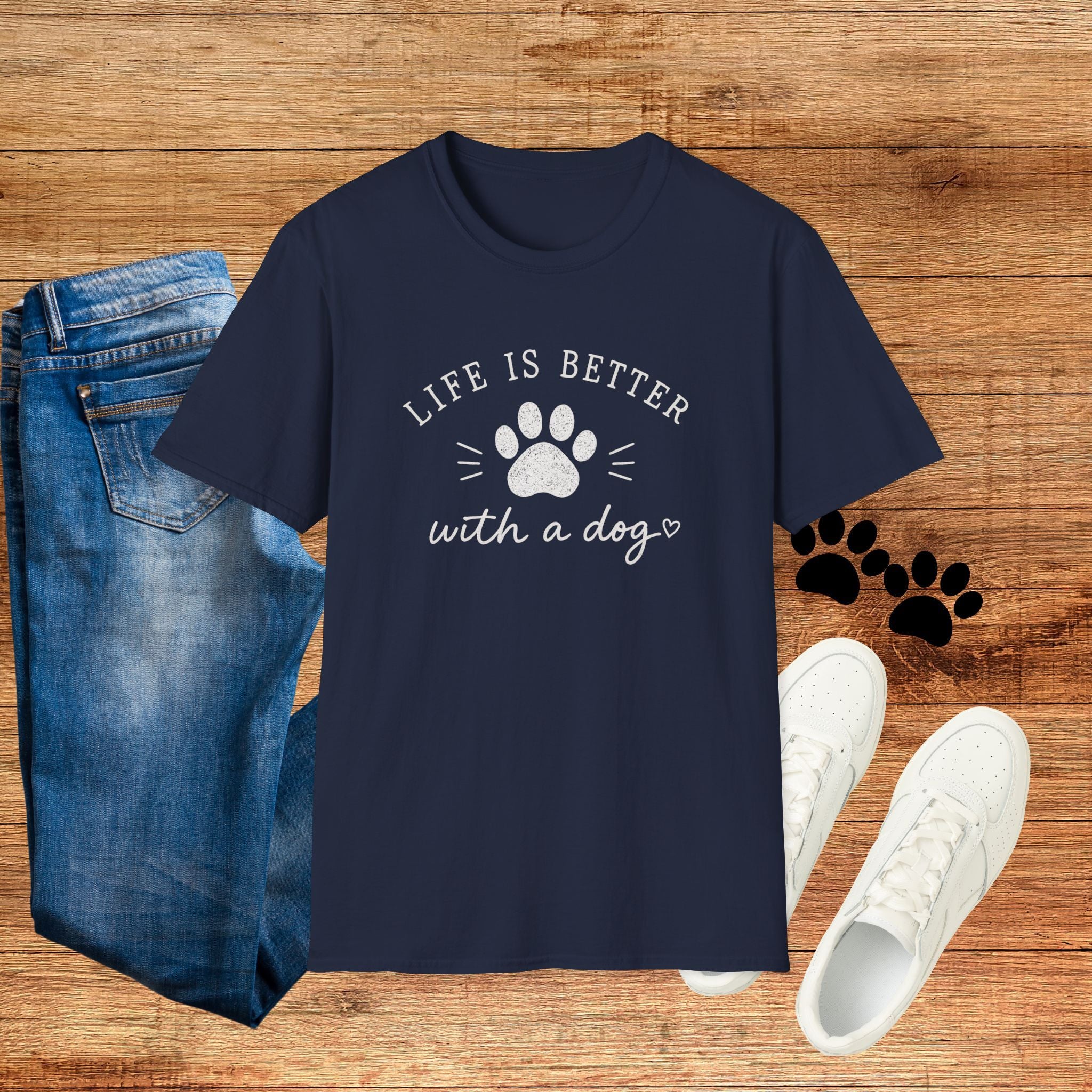Life Is Better With a Dog T-Shirt — Paw Print Dog Lover Tee